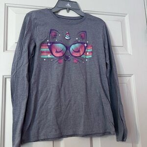 Girls Children Place Long Sleeve Shirt with Cat Graphic